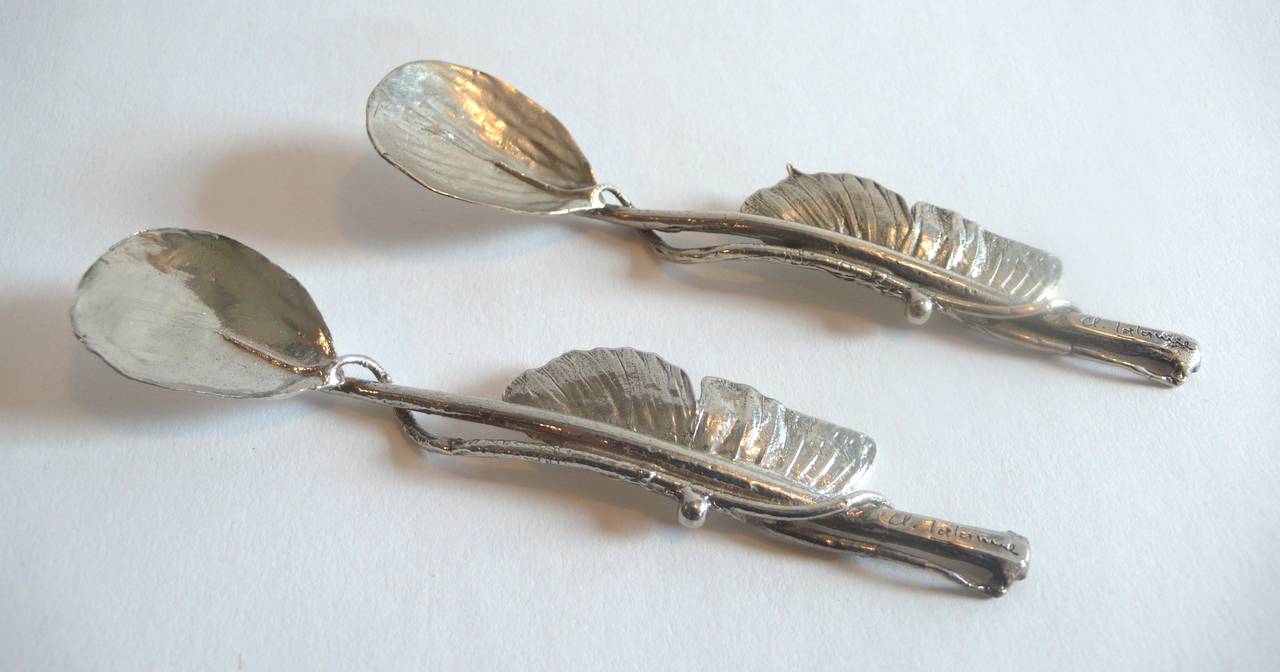 French Pair of Claude Lalanne Sterling Silver Spoons For Sale