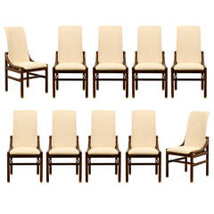 Gorgeous Set of Ten ( 10 ) Retro Henredon Dining Chairs in Walnut