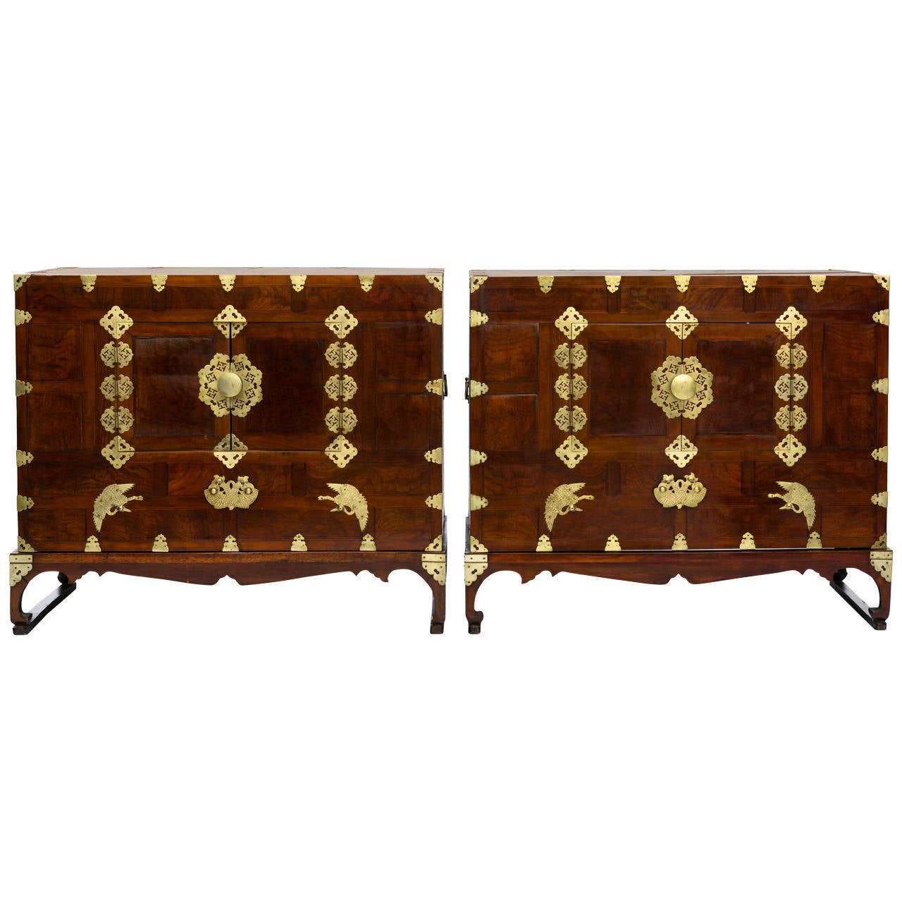 Pair of Korean Wood and Brass Chests at 1stDibs