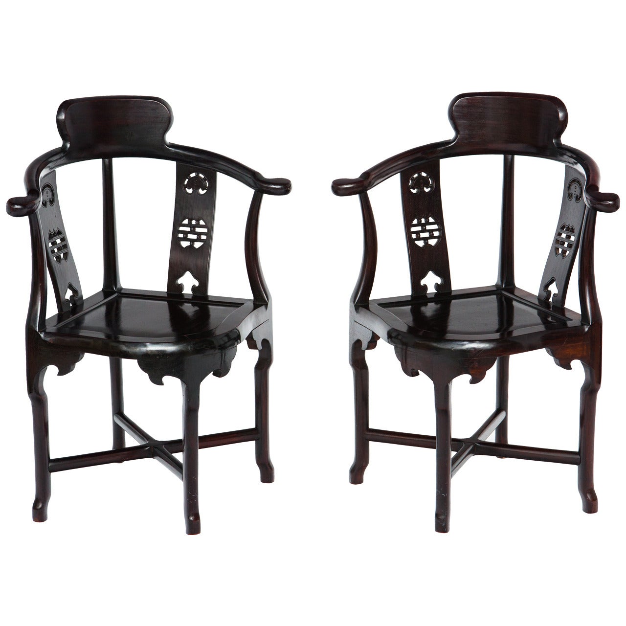 Pair Of Chinese Rosewood Corner Chairs
