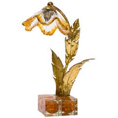 Mid Century Floral Glass Desk Lamp