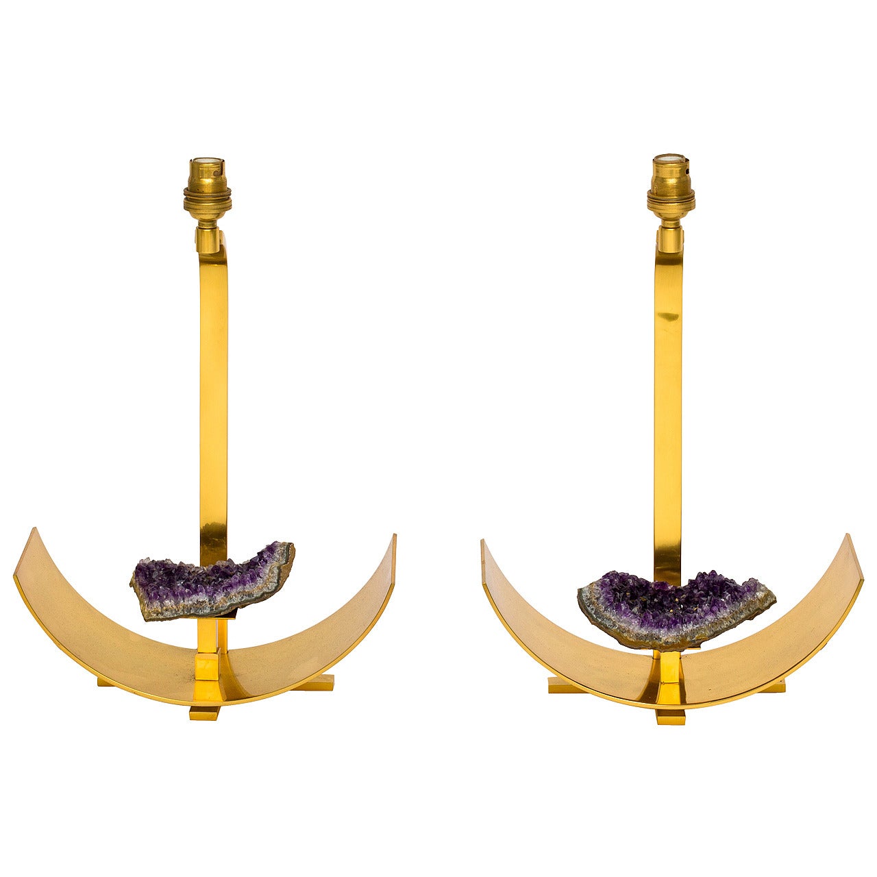 Pair of Bronze and Amethyst Lamps in the Manner of Willy Daro For Sale