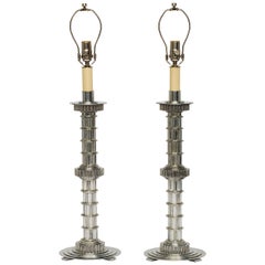 Vintage Pair of Machine Age Cast Aluminum Lamps