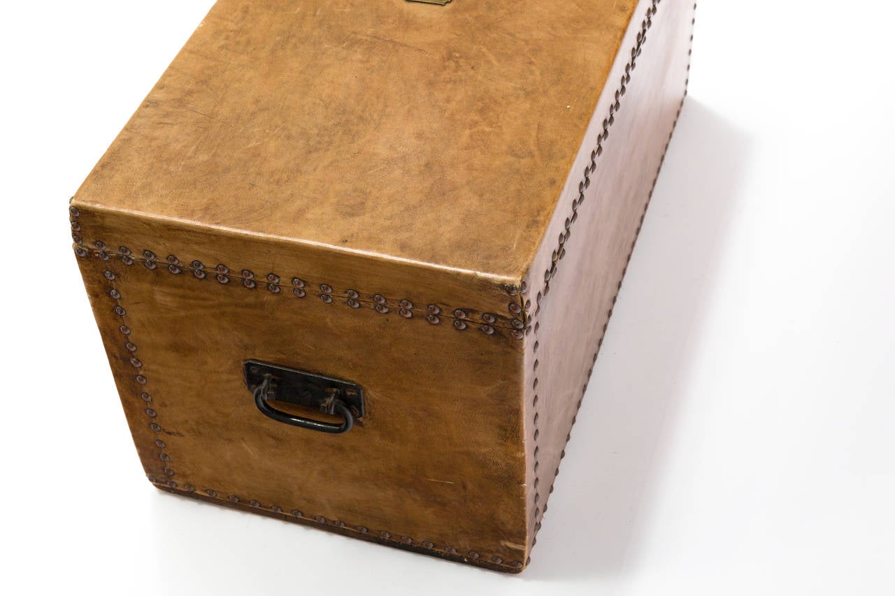 Antique Brass & Leather Wrapped Trunk 3