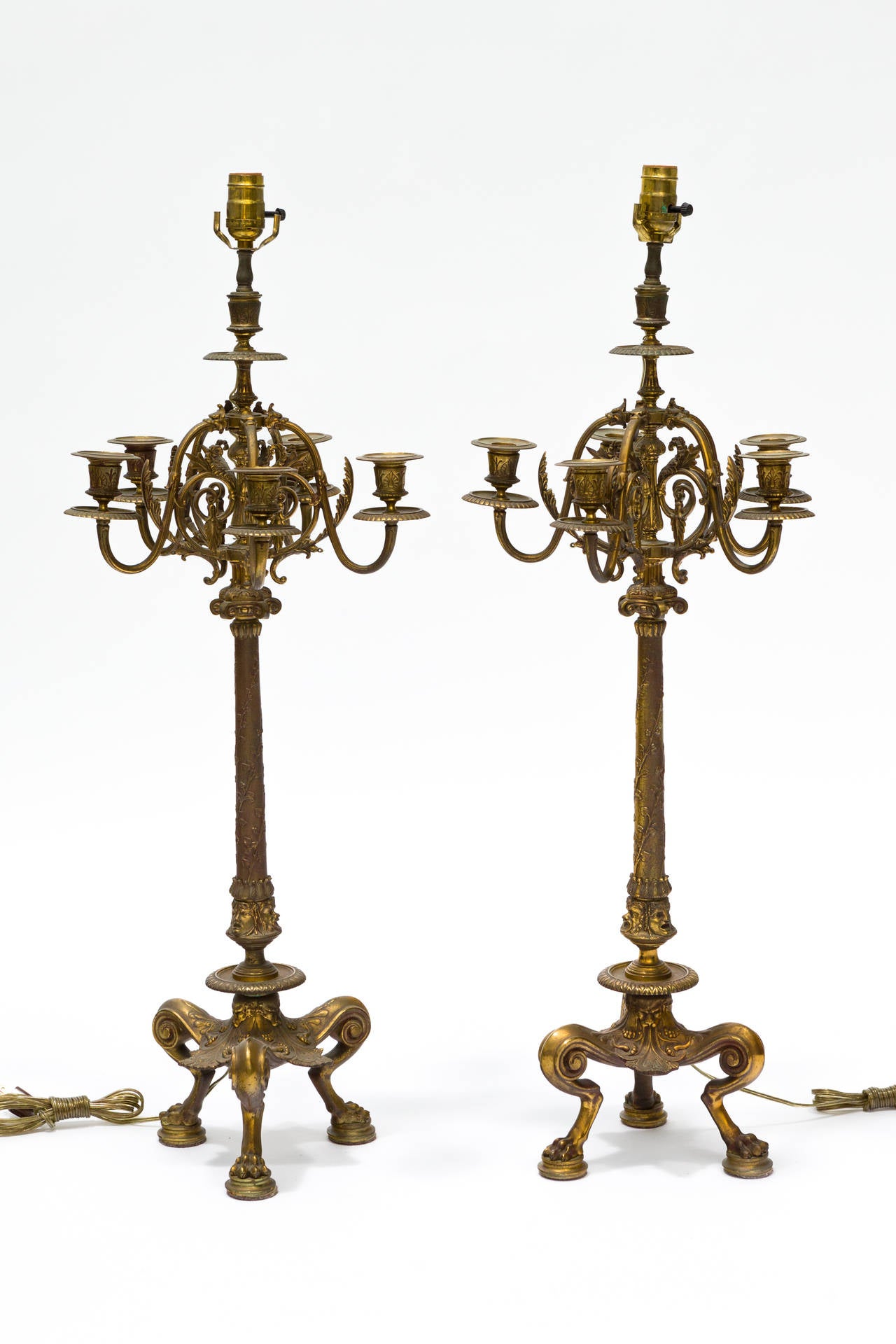 Pair of brass French style  candelabra table lamps.