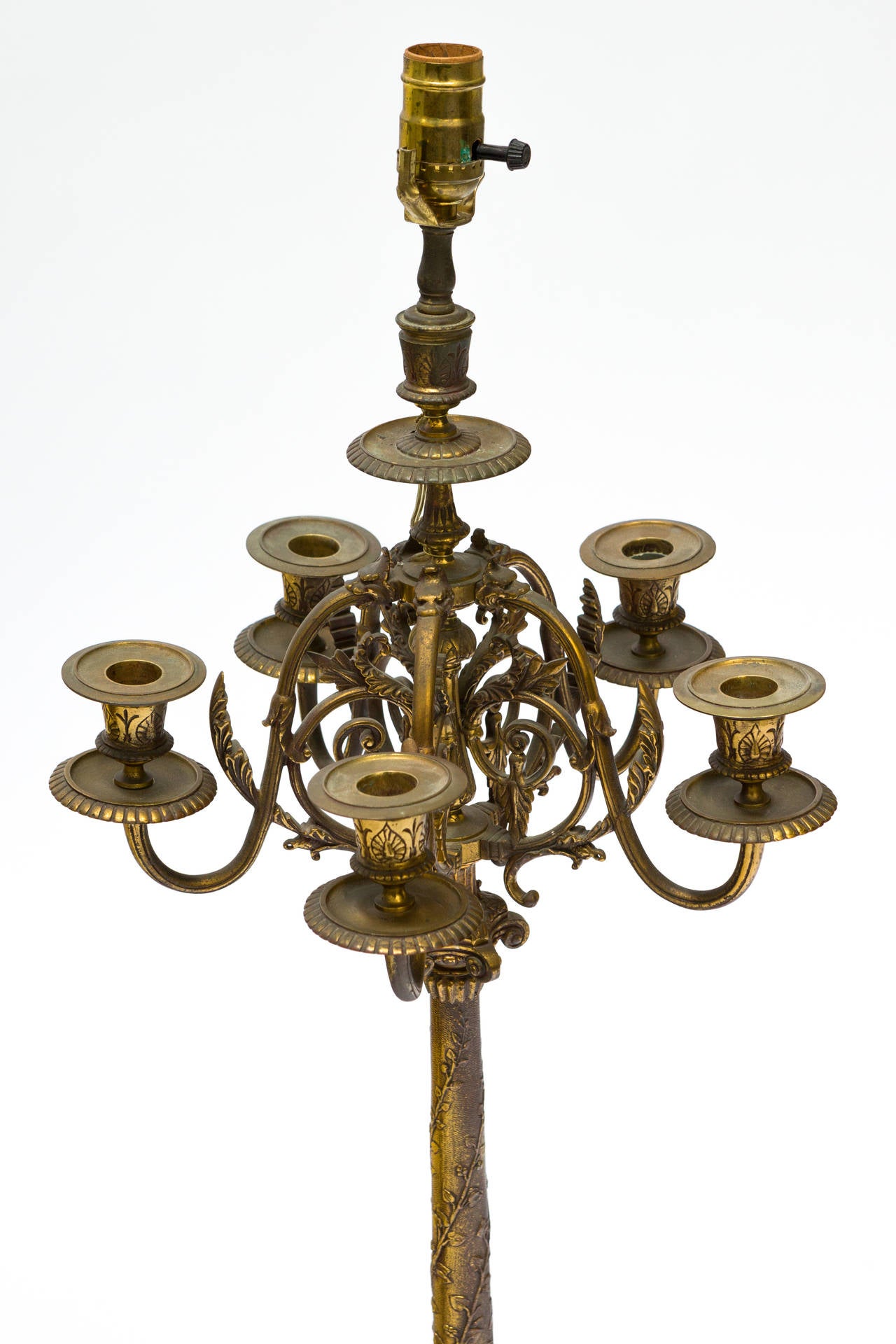 Pair Of Brass French Style Candelabra Table Lamps In Good Condition In Tarrytown, NY