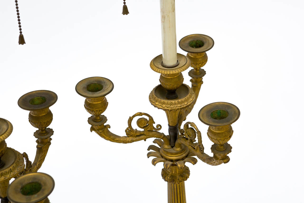 Pair of 19th Century French Empire Gilt Bronze Candelabrum, Mounted as Lamps 1