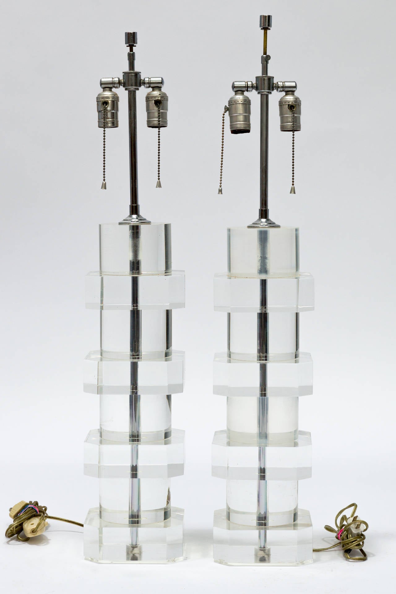 1970's Lucite Lamps , substantial weight and height