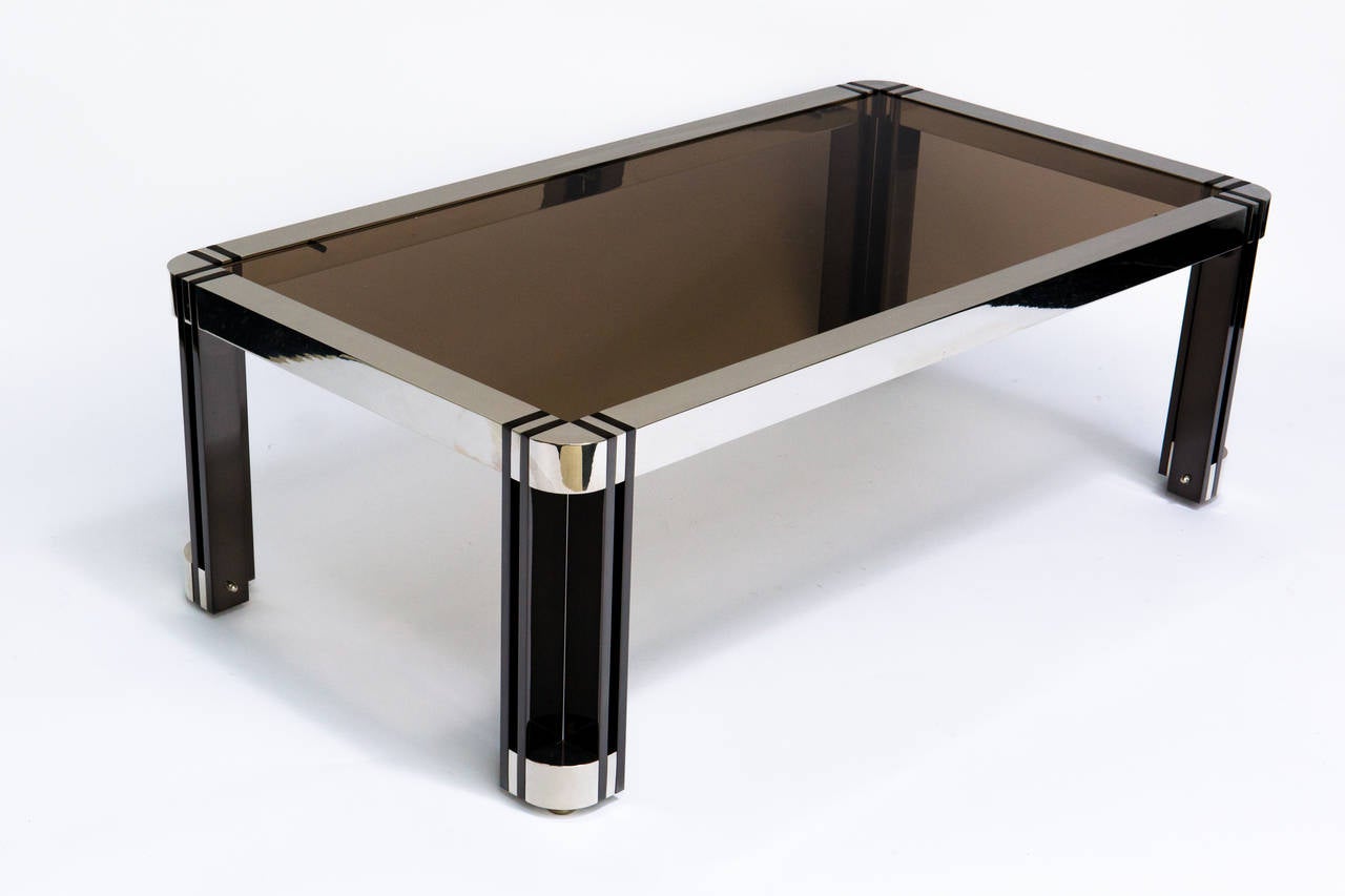 Brass Gunmetal and Nickel Coffee Table in the Style of Karl Springer For Sale