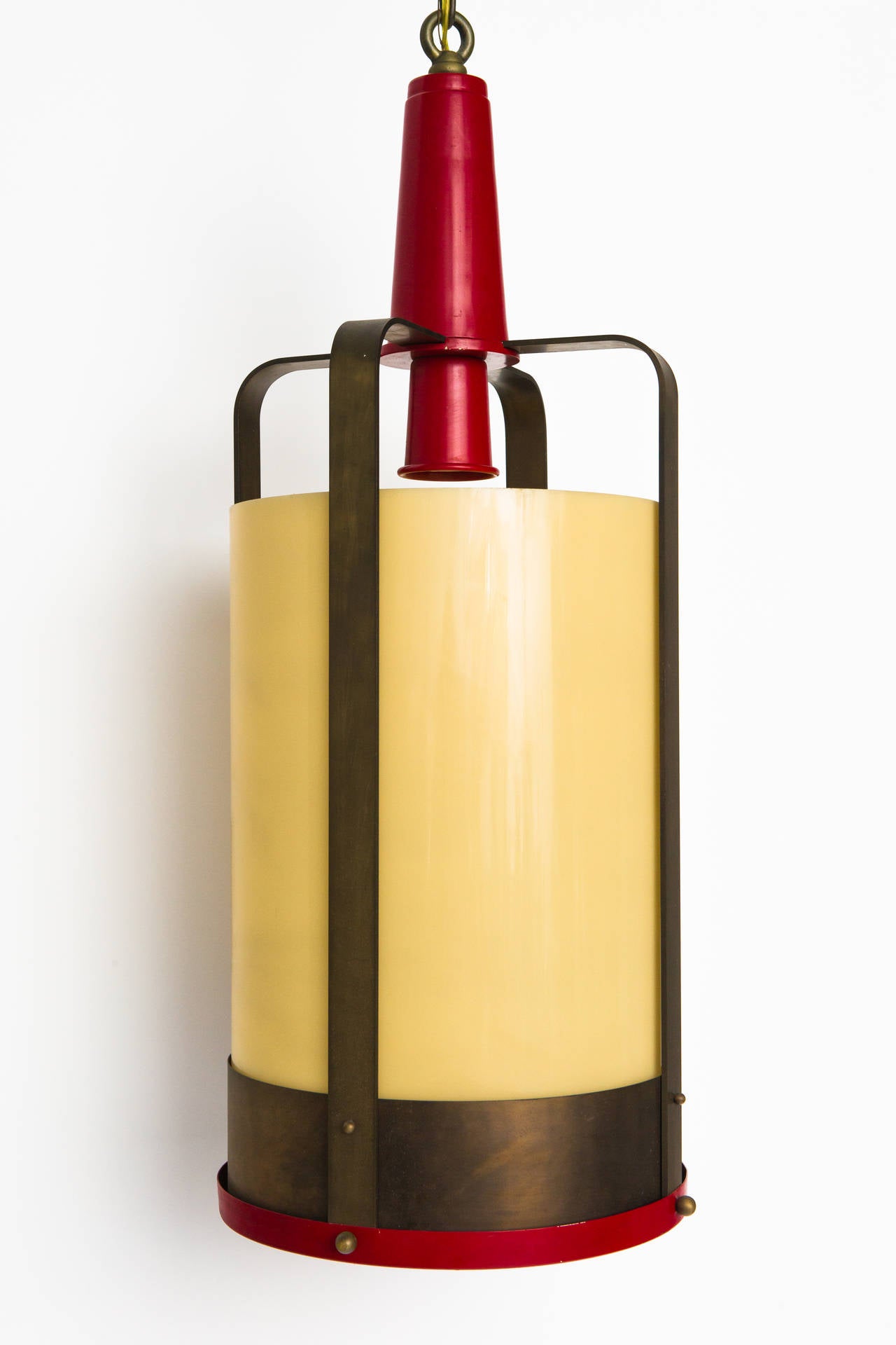 Mid-20th Century Large Pendant Lamp Lantern with Amber Glass Shade For Sale