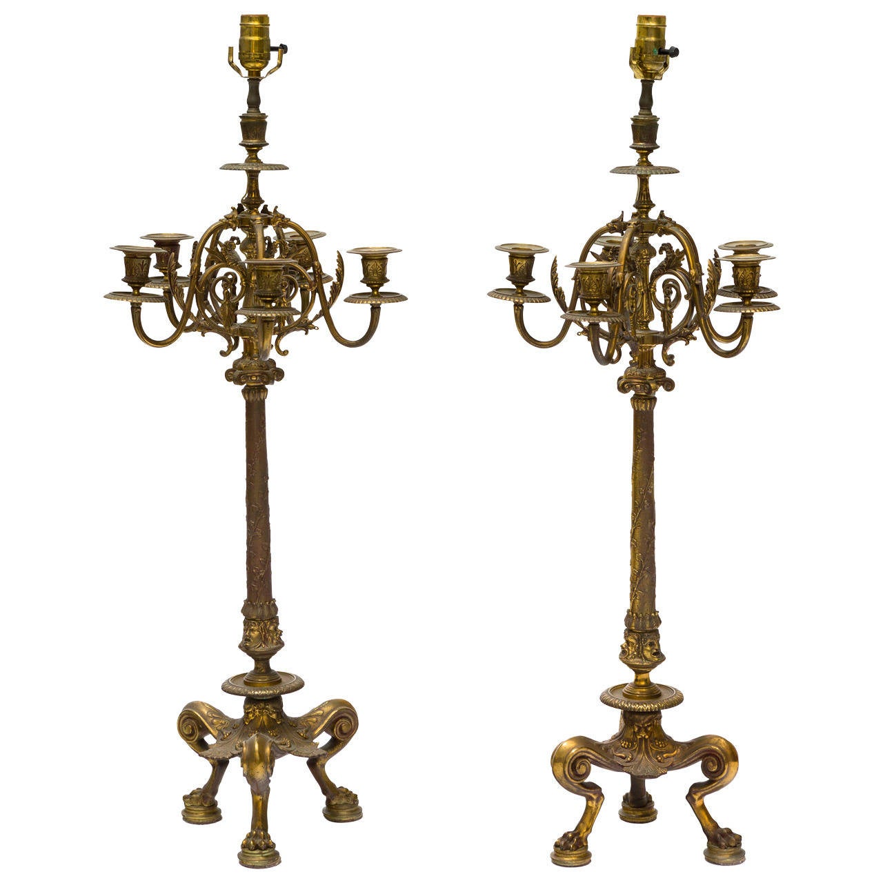 Pair Of Brass French Style Candelabra Table Lamps at 1stDibs