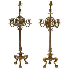 Antique Pair Of Brass French Style Candelabra Table Lamps