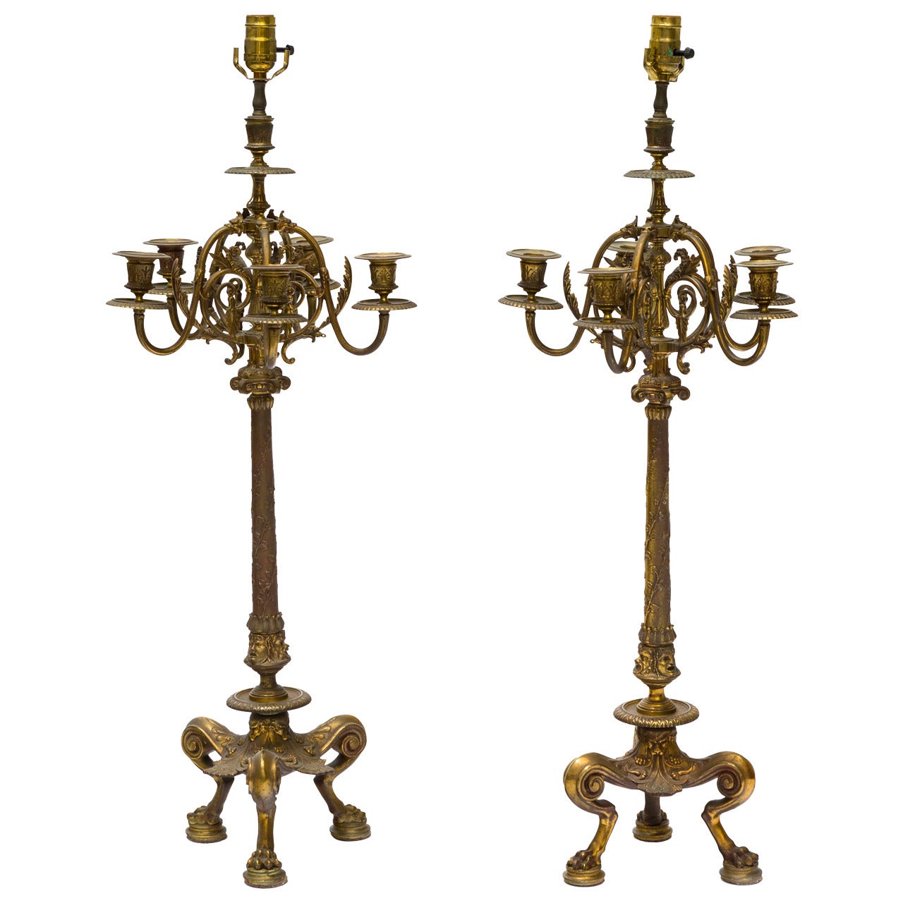 Pair Of Brass French Style Candelabra Table Lamps