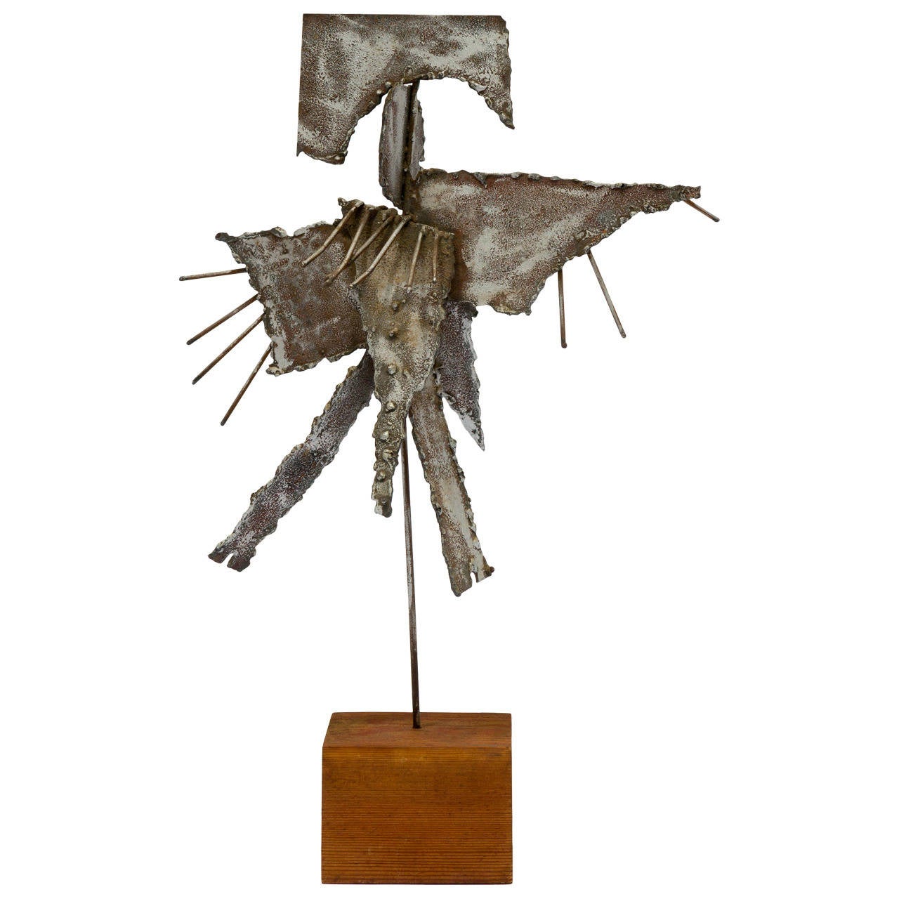 Brutalist Metal Sculpture on Base For Sale at 1stdibs
