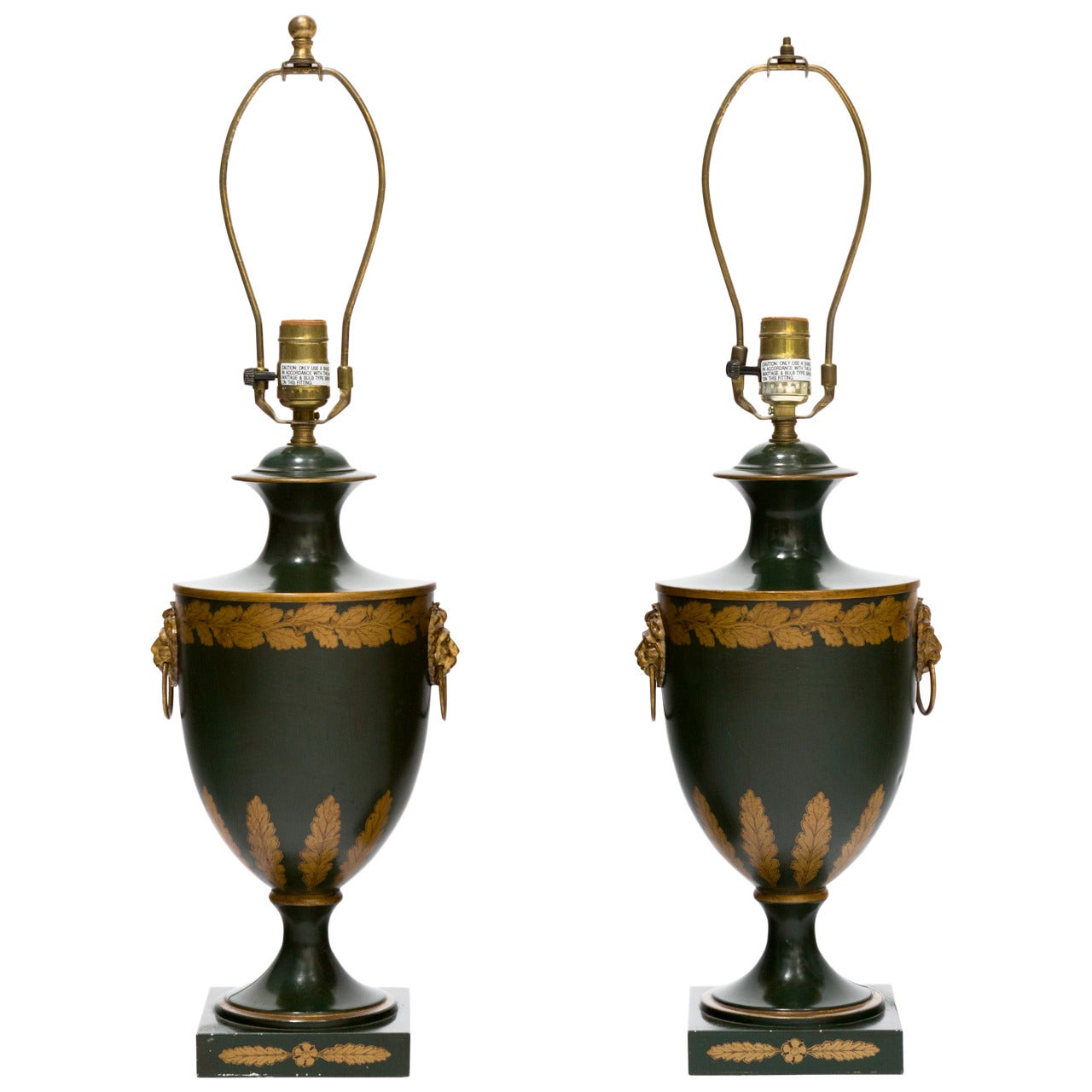 Pair of Tole Urn Table Lamps by Vaughn