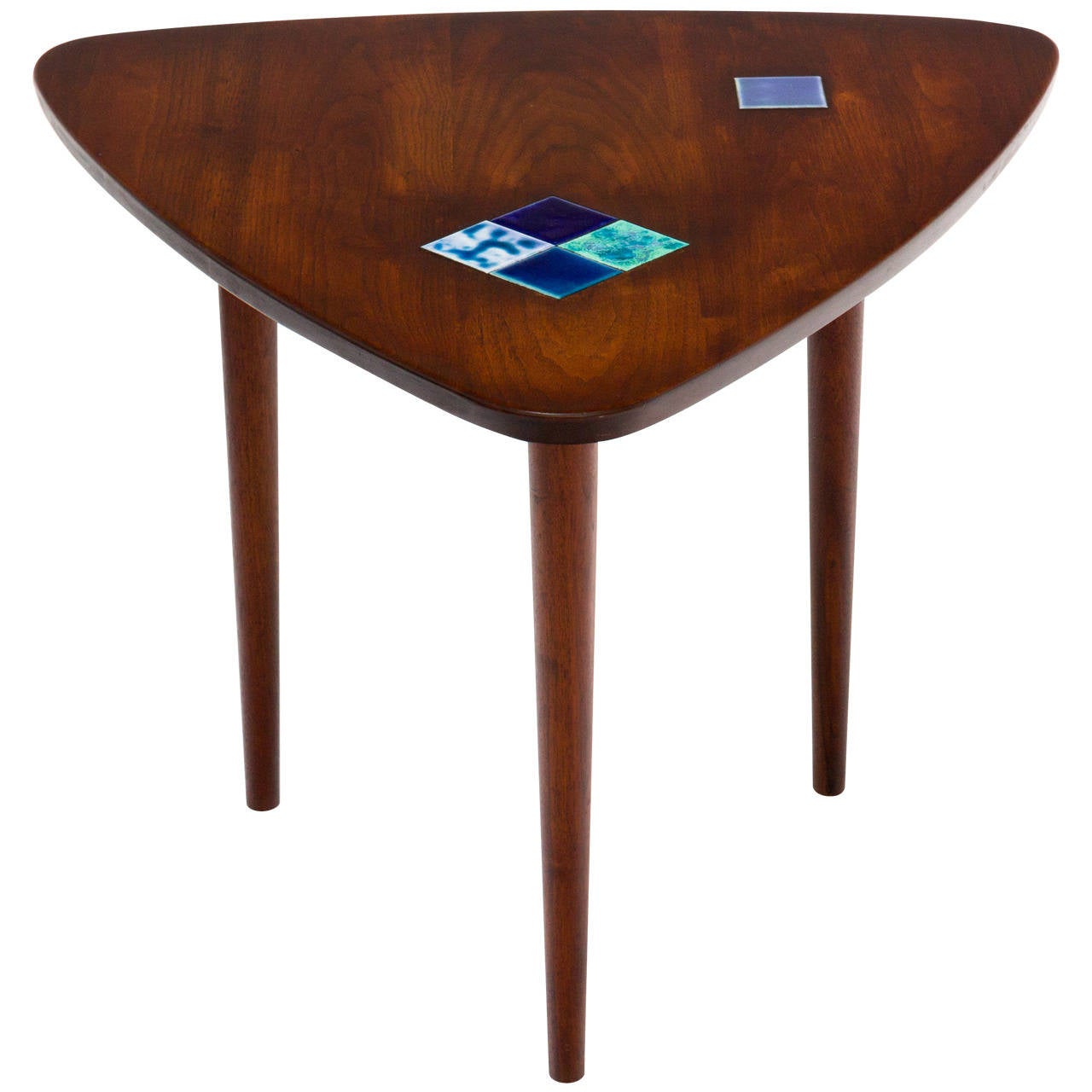 Mid Century Walnut Guitar Pick Table With Ceramic Tiles at 1stDibs