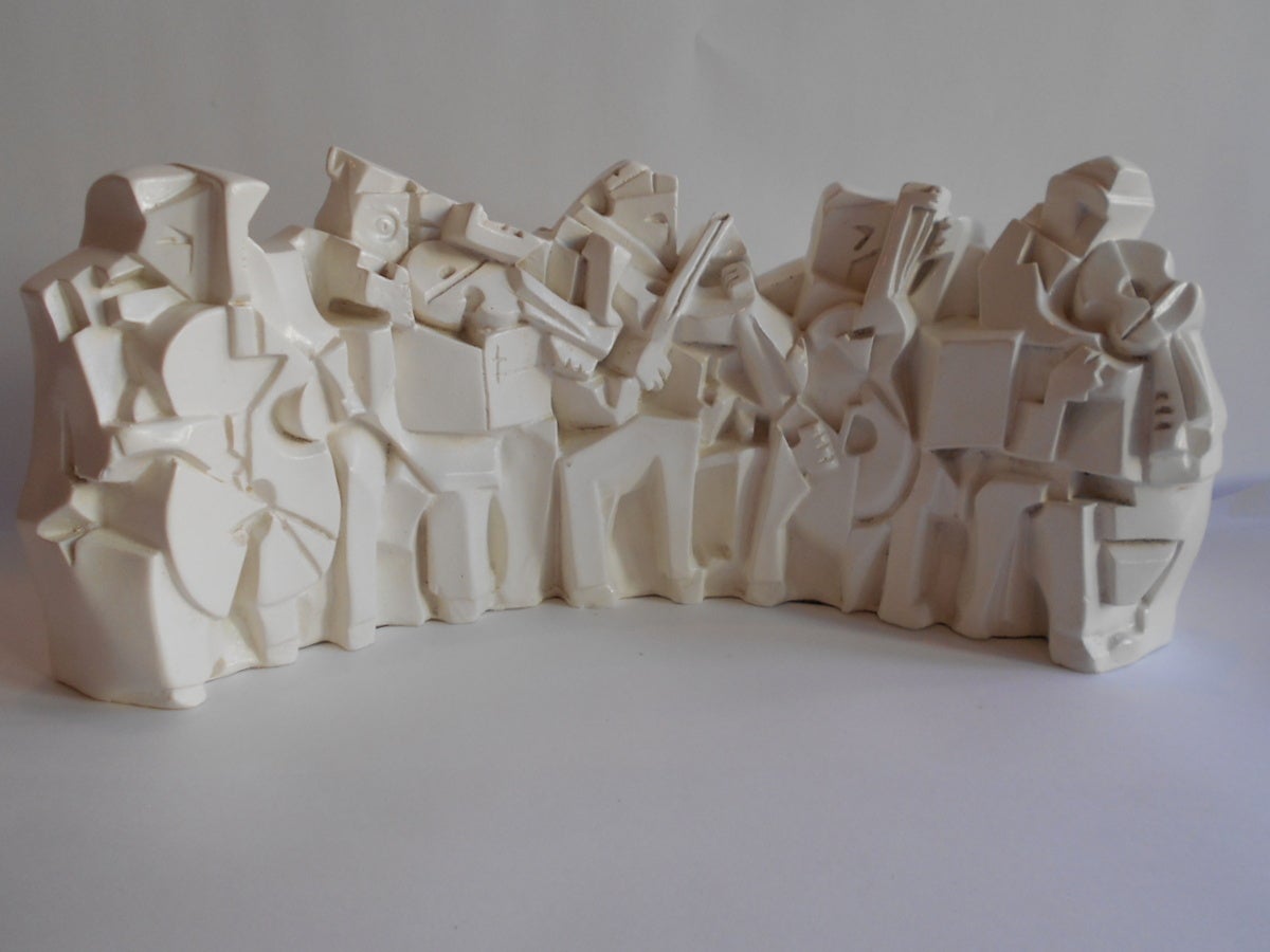 Mid Century cubist sculpture of a band/musicians by Austin Productions.