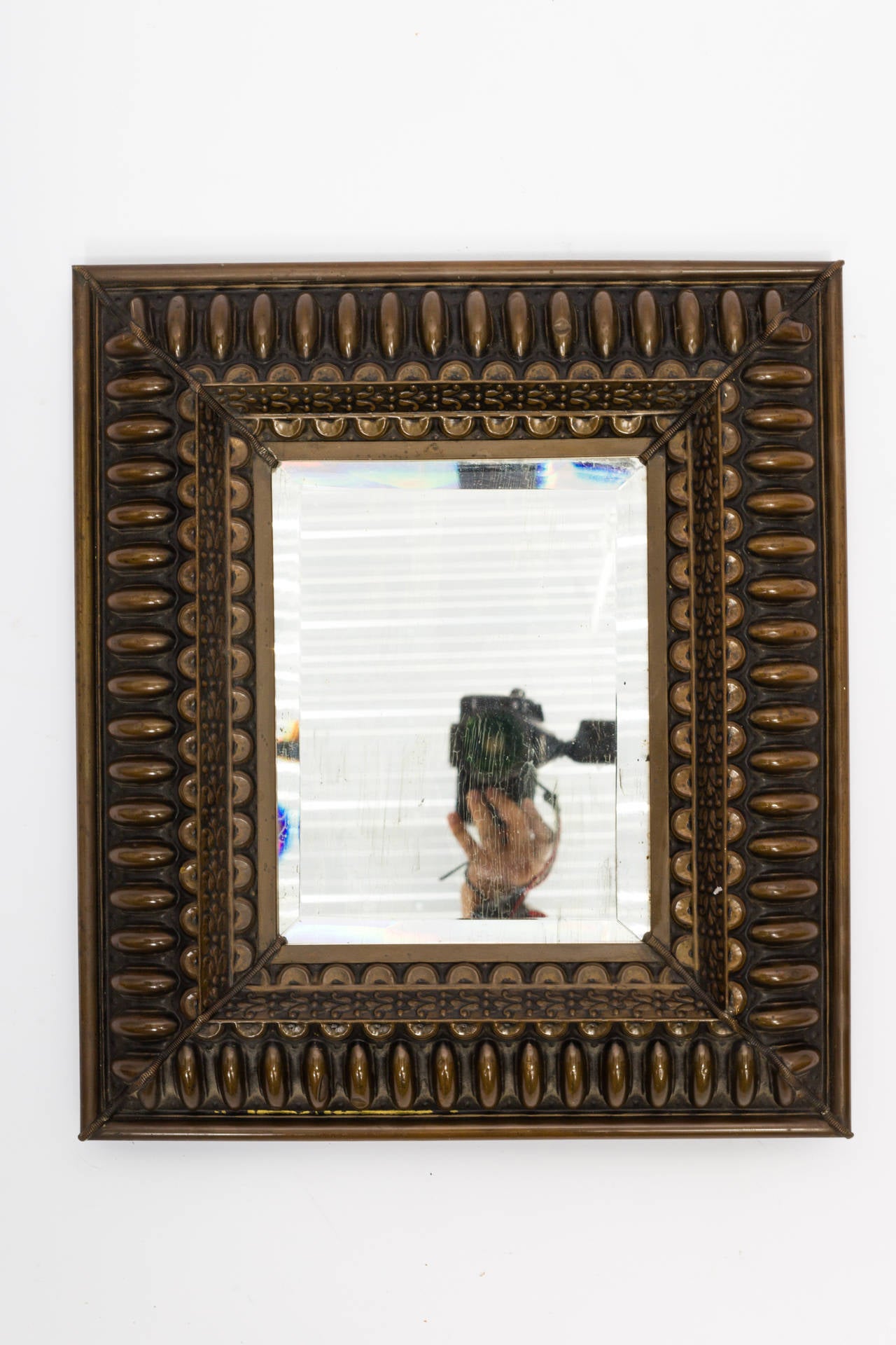 Antique Aesthetic Copper And Wood Wall Mirror