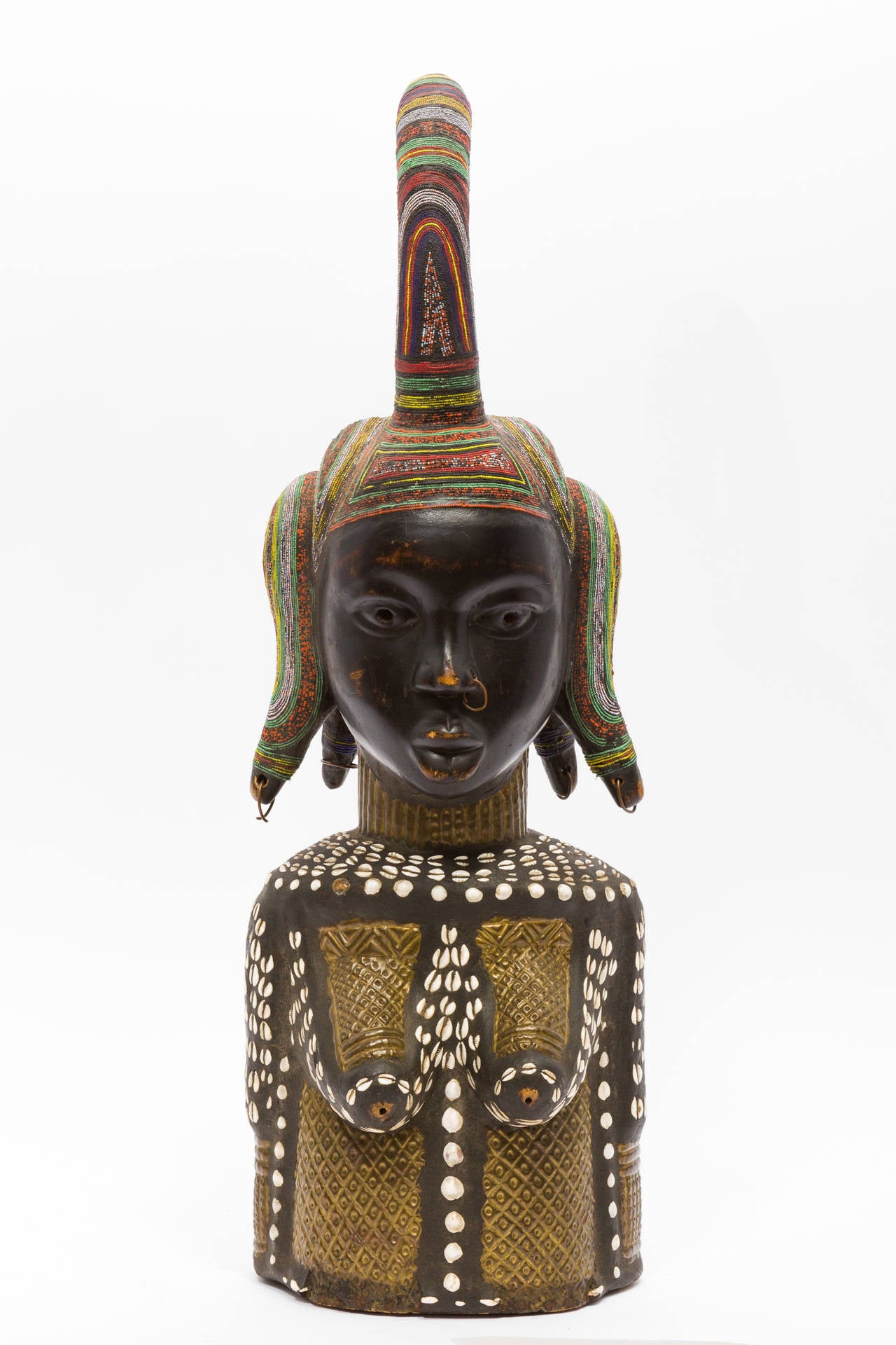Large Beaded African Female Wood Sculpture
