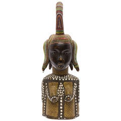 Large Beaded African Female Wood Sculpture