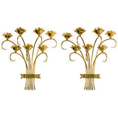 Brass Sconces Wall Lights in the Manner of Tommi Parzinger 8