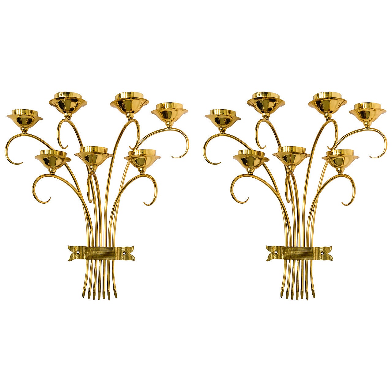 Brass Sconces Wall Lights in the Manner of Tommi Parzinger For Sale