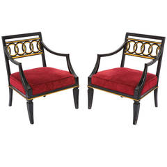 Pair of Neoclassical Style  Painted and Parcel-Gilt Chairs