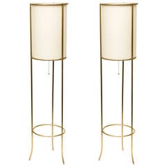 Pair of Tripod Brass Floor Lamps in the Manner of T.H. Robsjohn-Gibbings 3