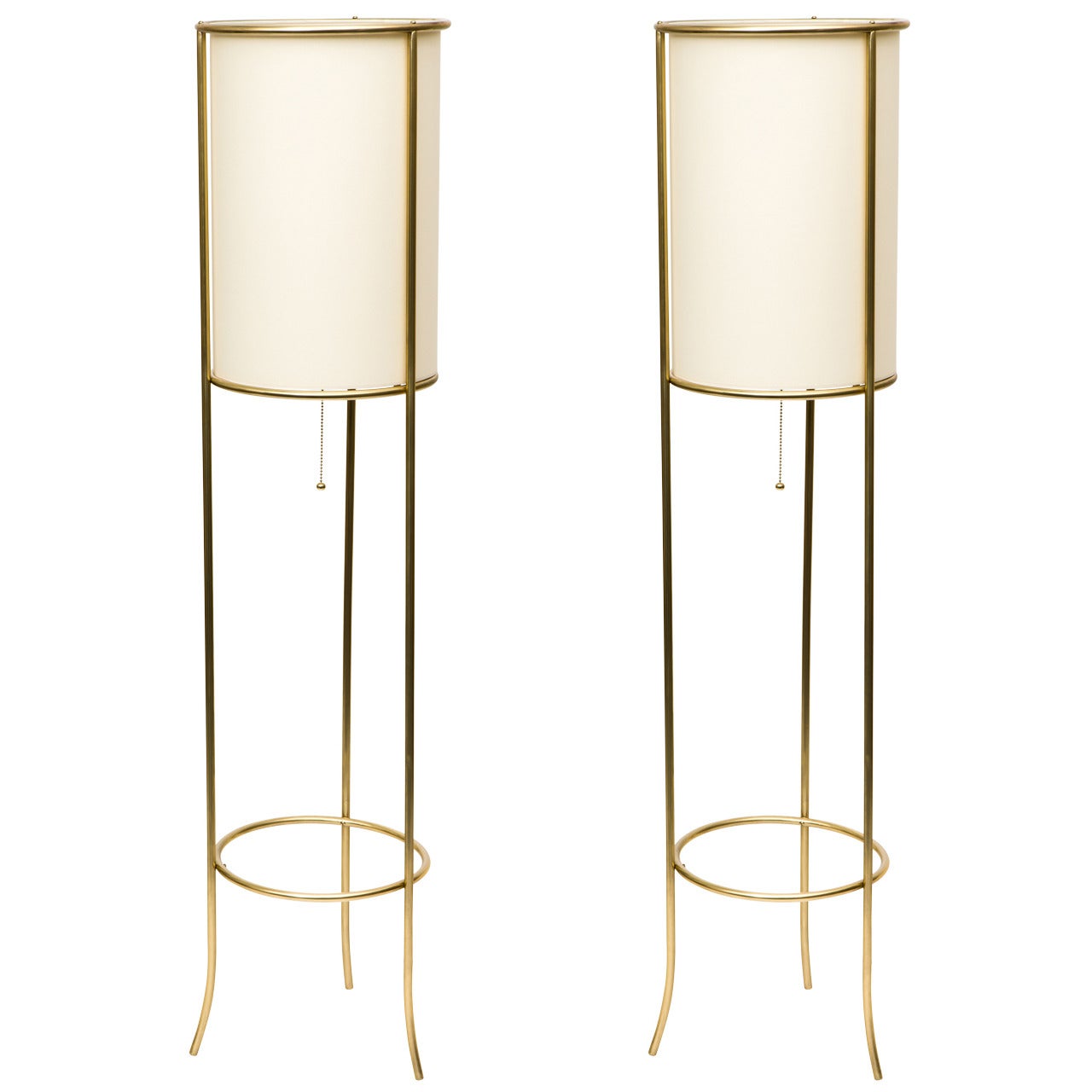 Pair of Tripod Brass Floor Lamps in the Manner of T.H. Robsjohn-Gibbings