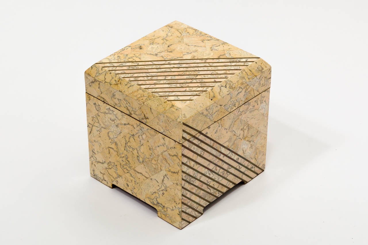 Tessellated stone and brass inlaid box.