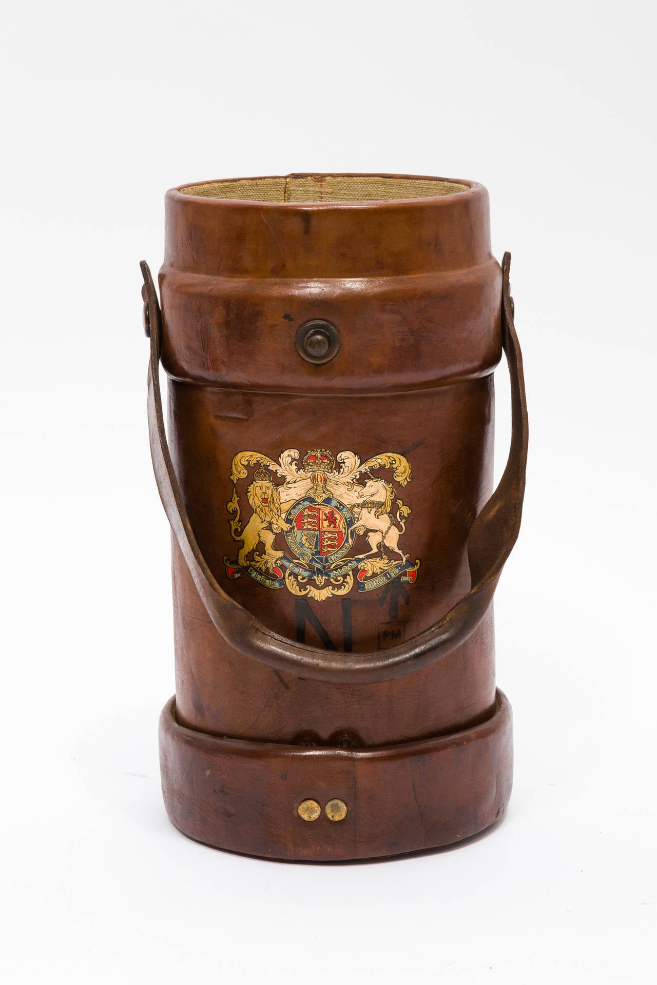 Collection of 19th Century English Leather Ammunition Carriers, Cordrite Buckets In Good Condition In Tarrytown, NY