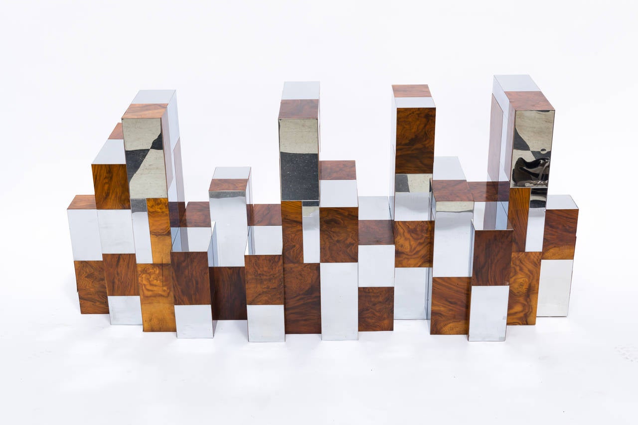 Paul Evans Cityscape Burl Wood and Chrome Dining Table or Desk