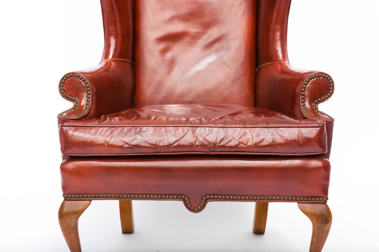 Leather Wing Chair In Good Condition In Tarrytown, NY