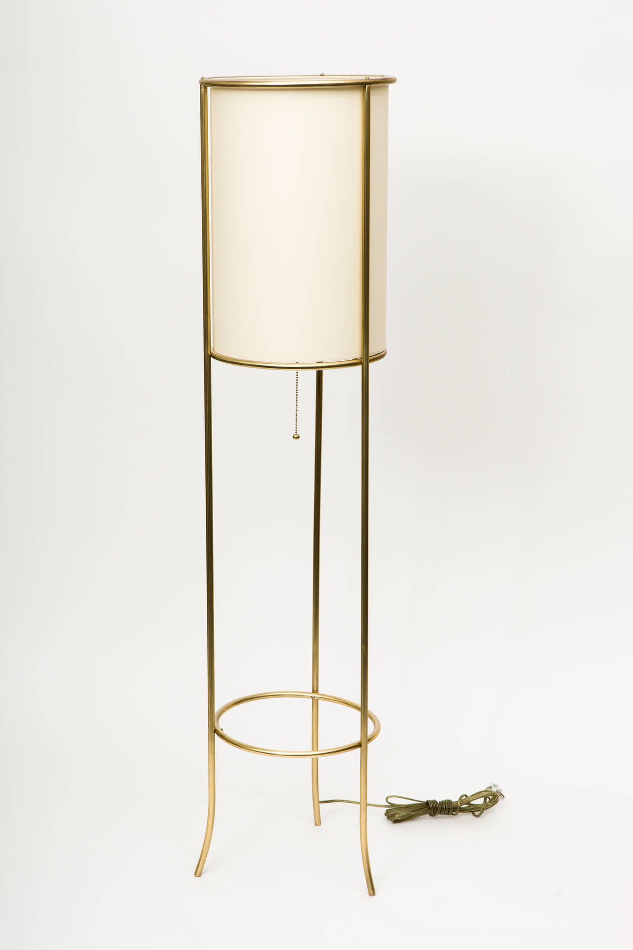 American Pair of Tripod Brass Floor Lamps in the Manner of T.H. Robsjohn-Gibbings