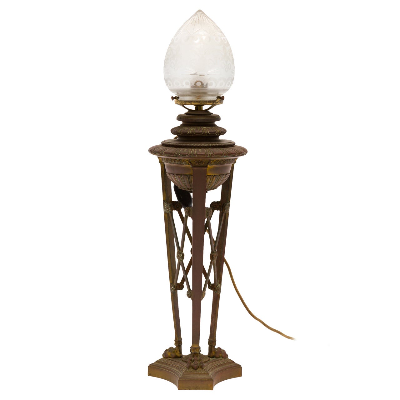 French Bronze 19th Century Converted Oil Lamp For Sale