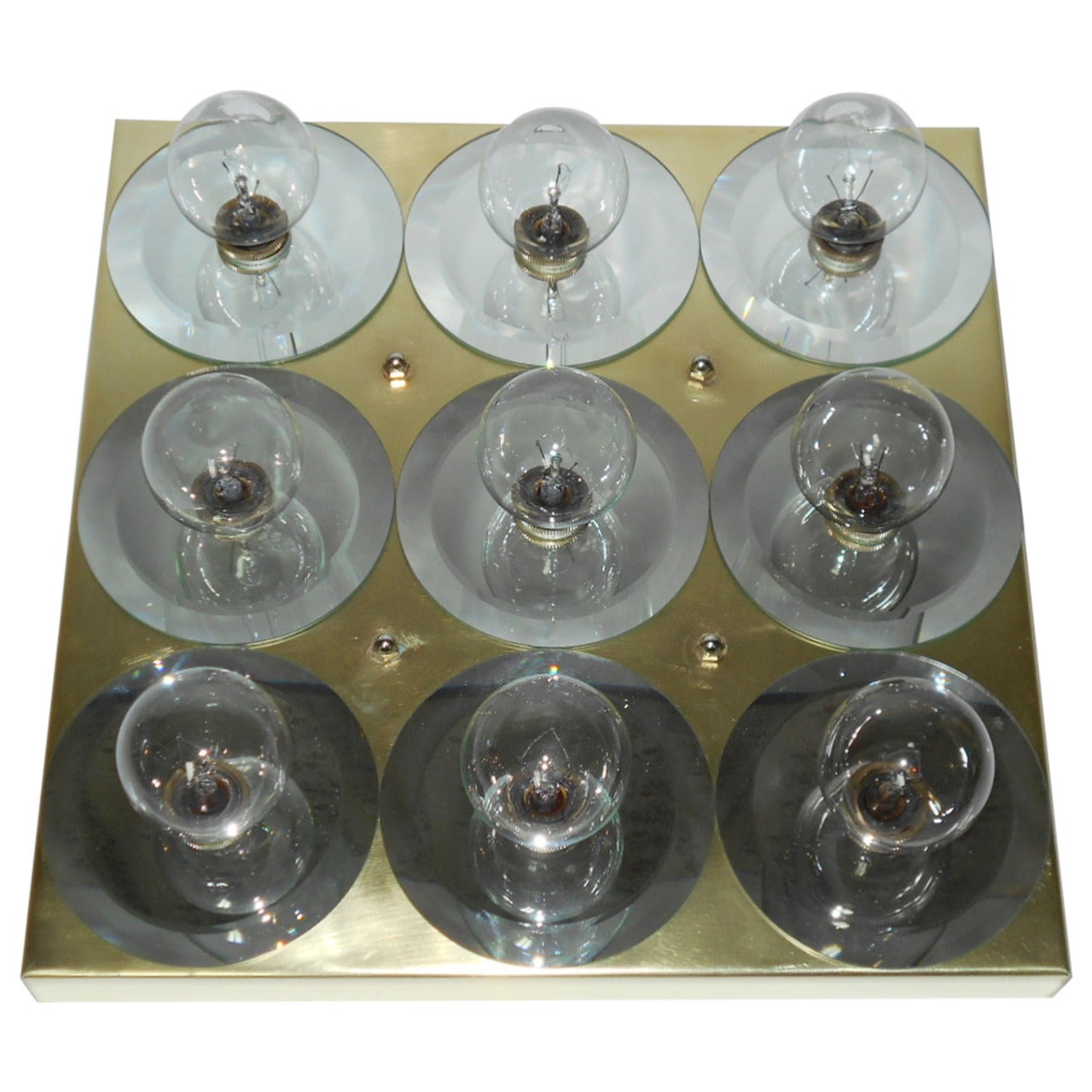 Mid Century Brass Flush Mount Light Fixture By Lightolier
