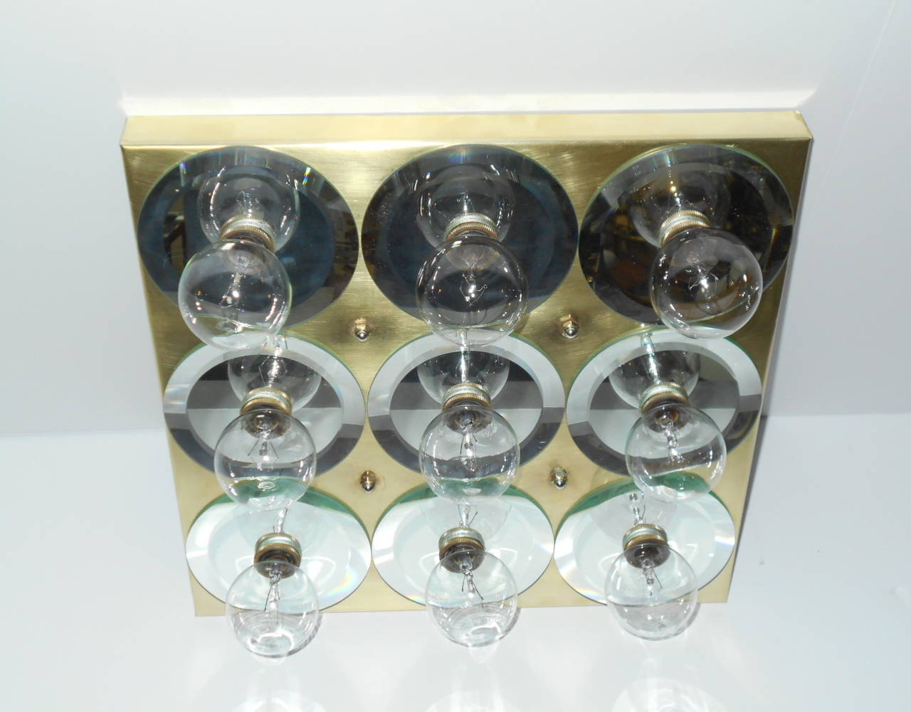 American Mid Century Brass Flush Mount Light Fixture By Lightolier