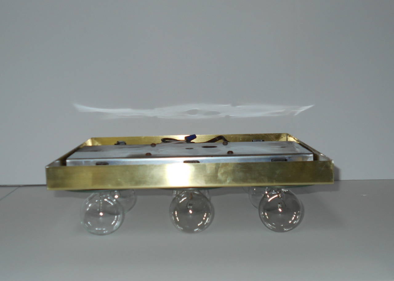 Late 20th Century Mid Century Brass Flush Mount Light Fixture By Lightolier
