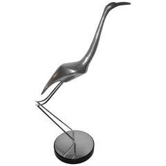 Curtis Jere Aluminum and Chrome Heron or Egret Sculpture