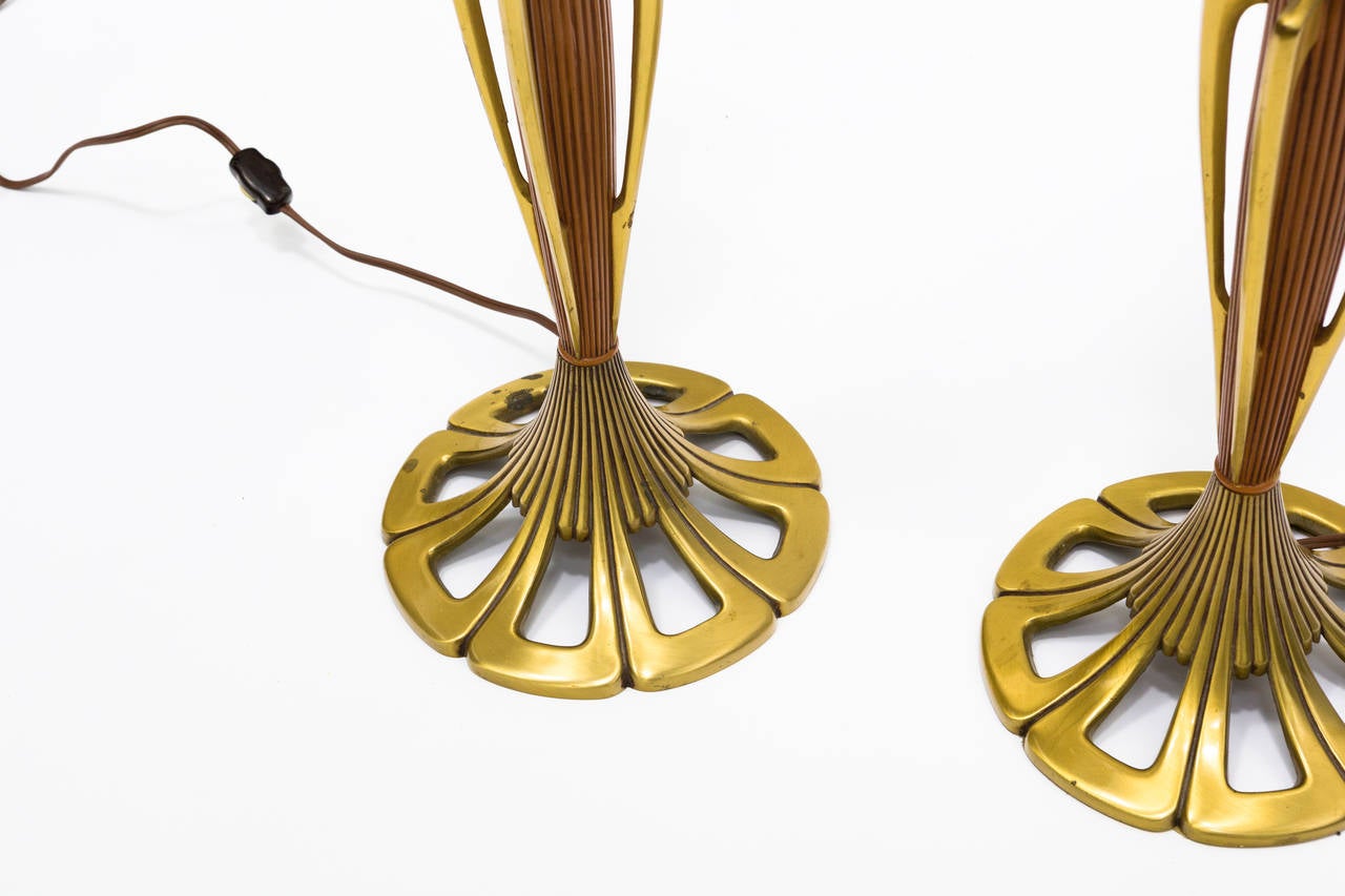Mid-20th Century Pair of Brass Sculptural Rembrandt Table Lamps