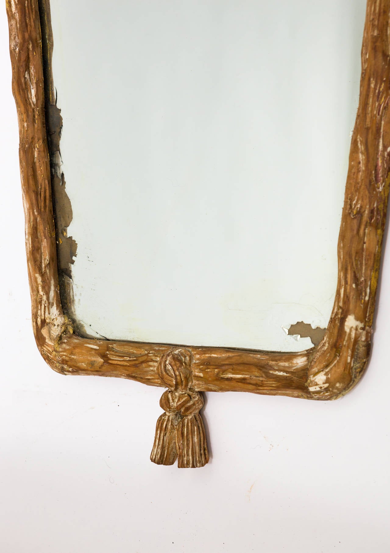 Mid-20th Century Italian Distressed Wood Console and Mirror Set