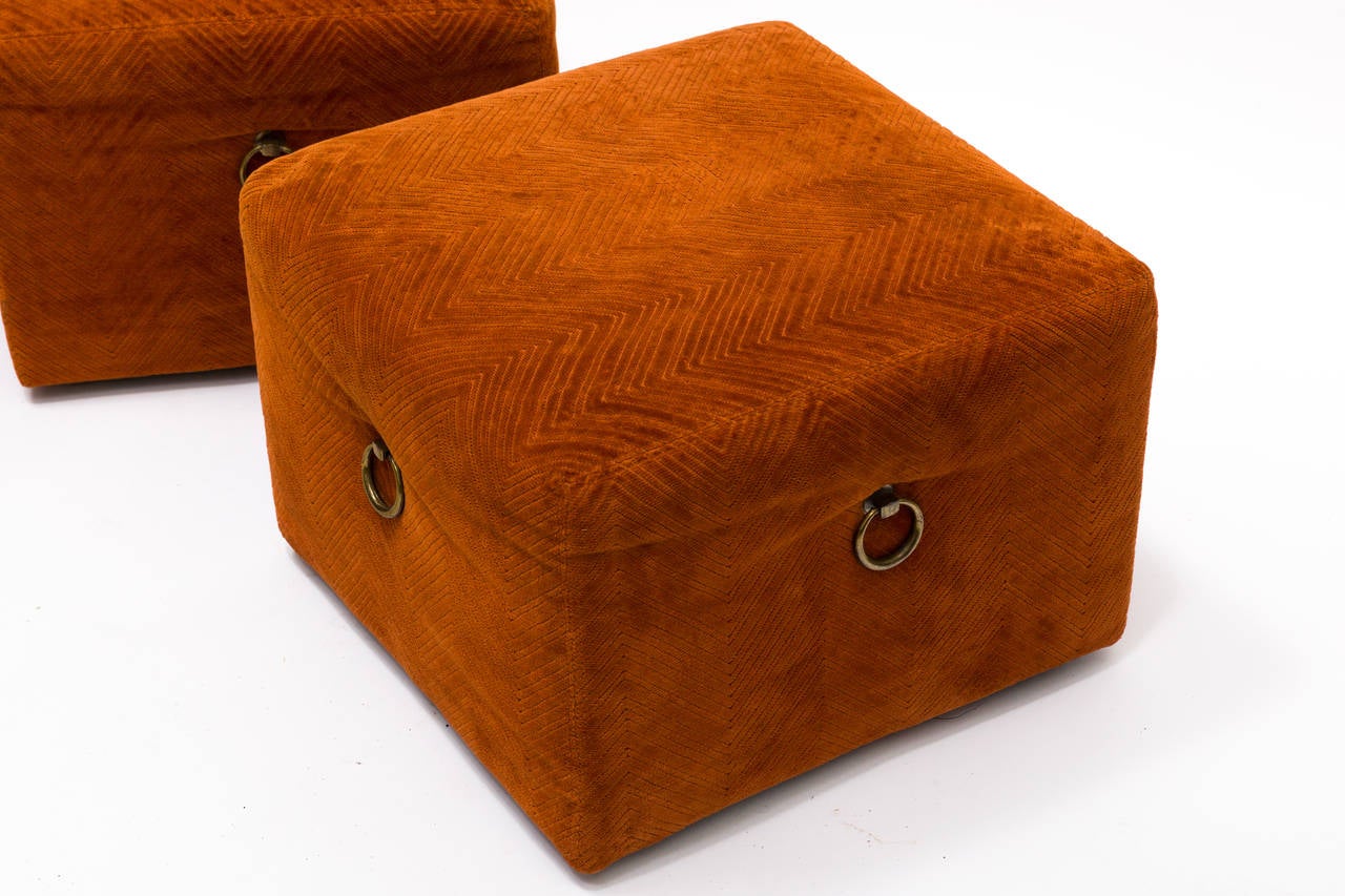 Late 20th Century Set of Three Upholstered Cube Ottomans