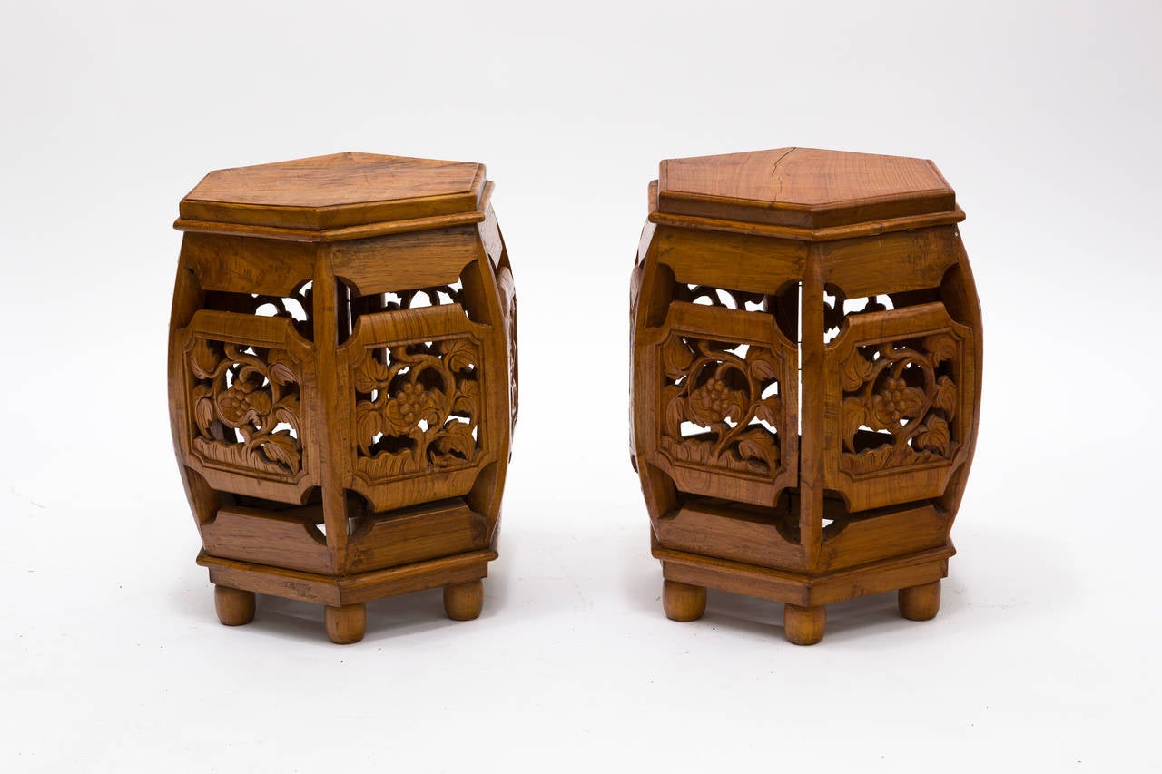 Pair of Asian Teak Side Tables or Stands In Good Condition In Tarrytown, NY
