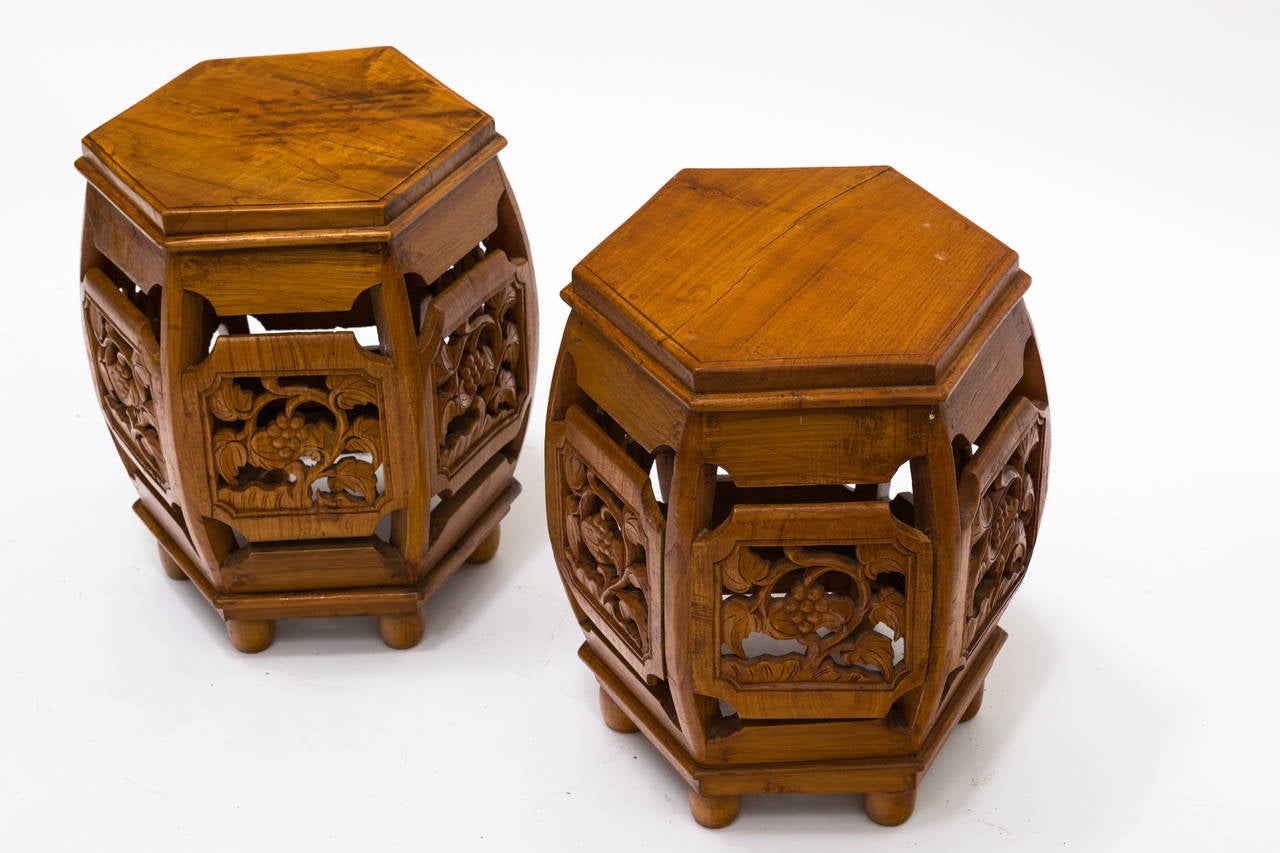 Pair of Asian Teak Side Tables or Stands 2