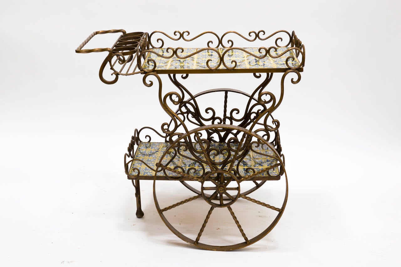 Mexican iron and ceramic tile serving cart.