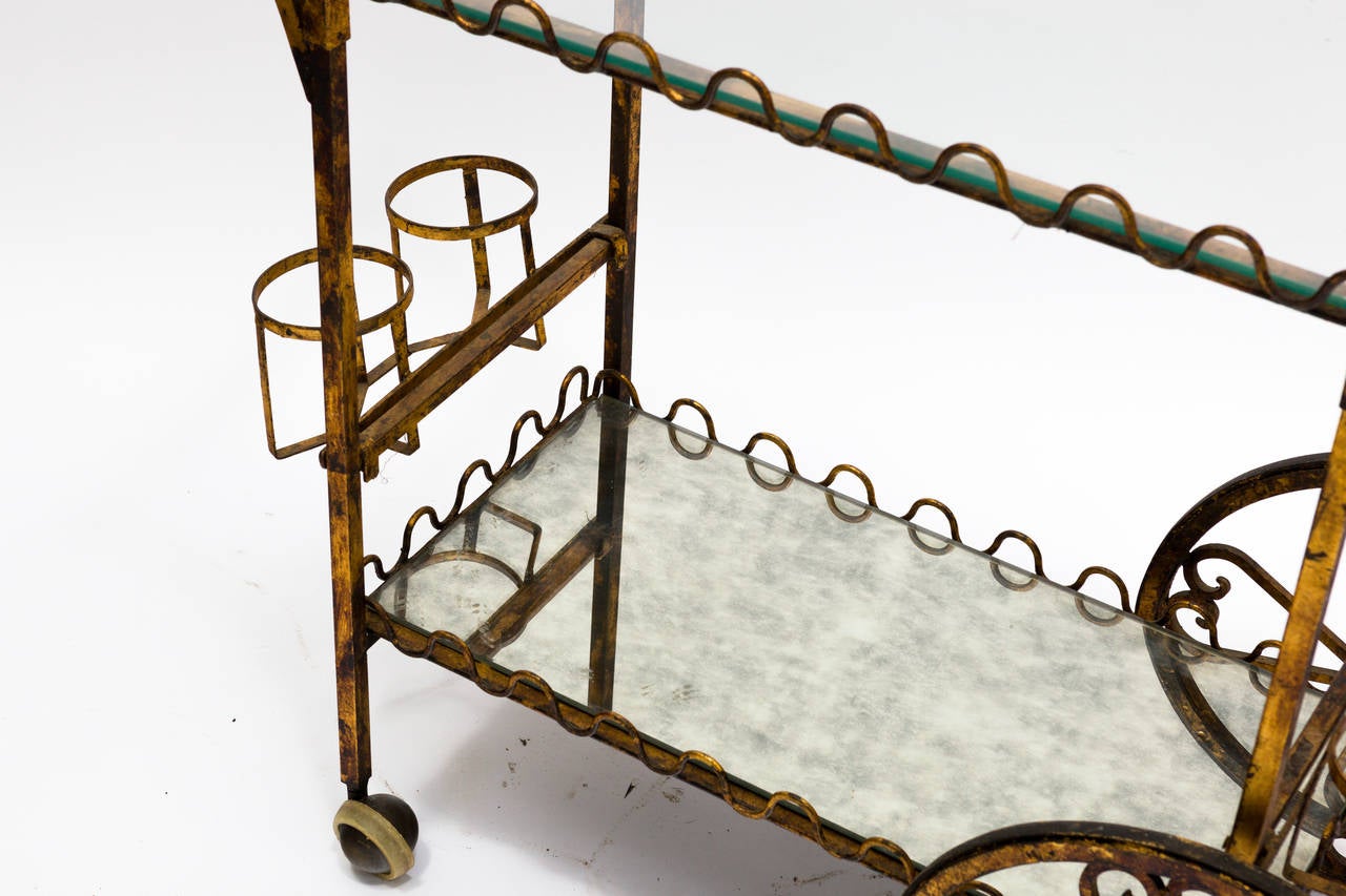 Hollywood Regency Gilt Iron Tea Cart In Good Condition In Tarrytown, NY