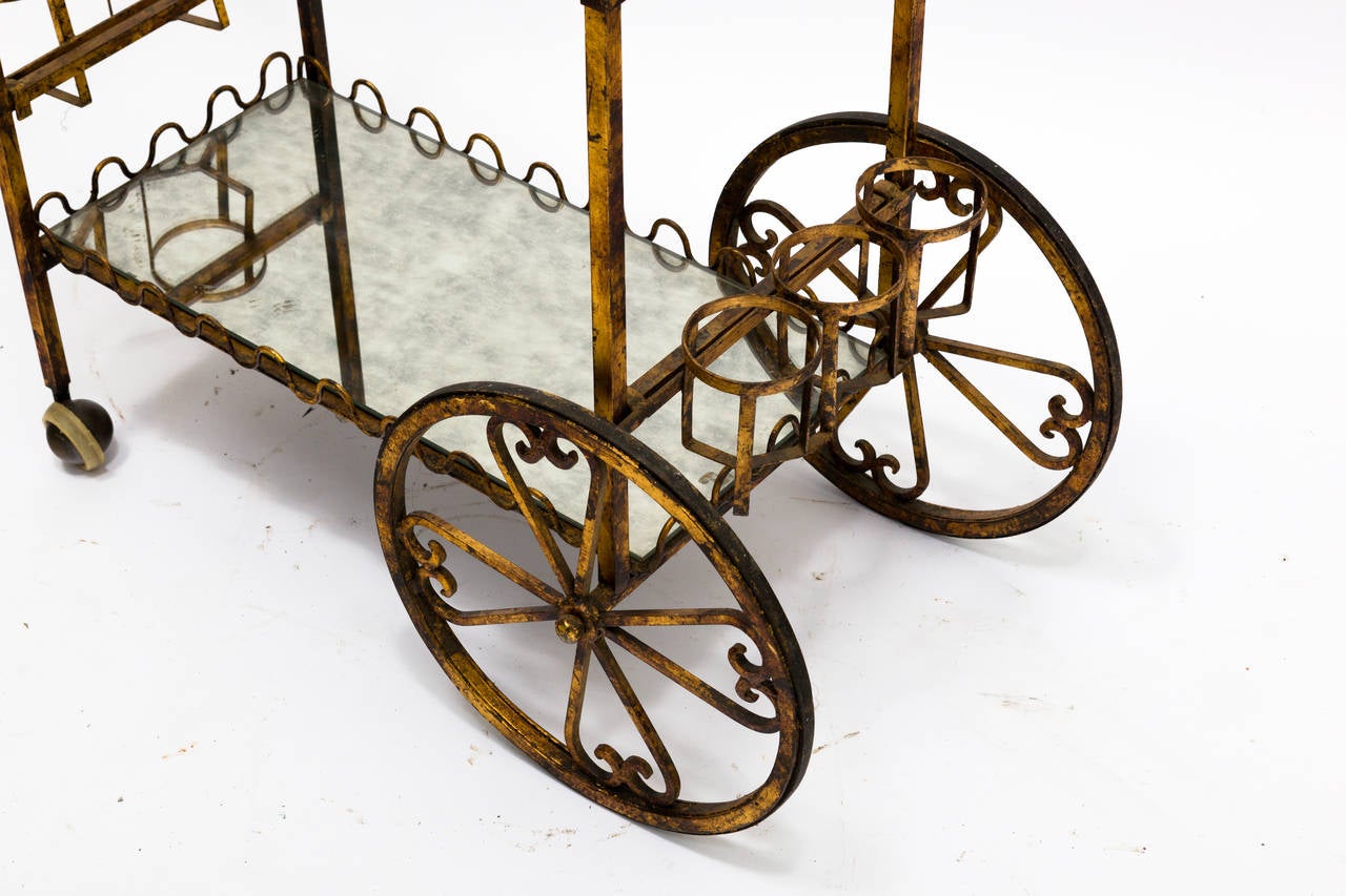 Glass Hollywood Regency Gilt Iron Tea Cart