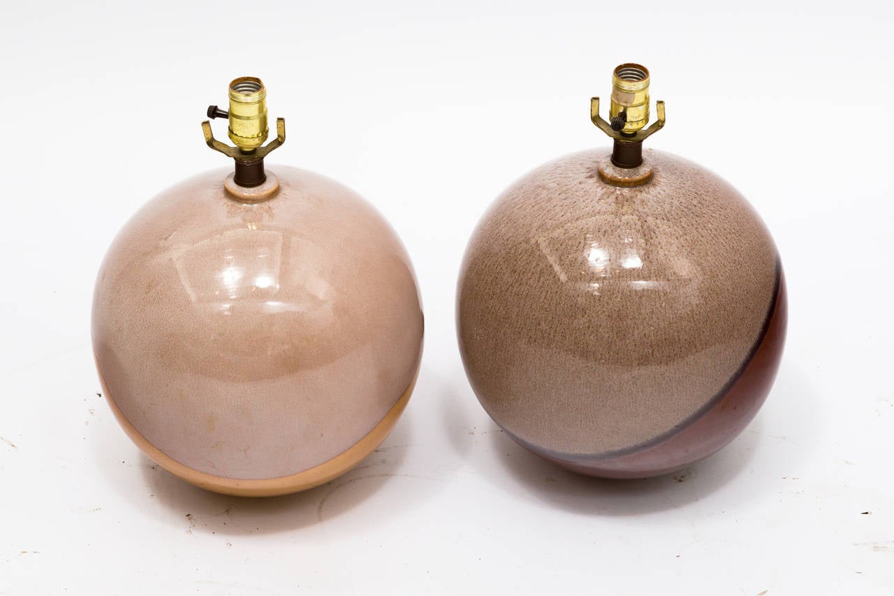 Pair of Ceramic Ball-Shaped Table Lamps In Good Condition In Tarrytown, NY