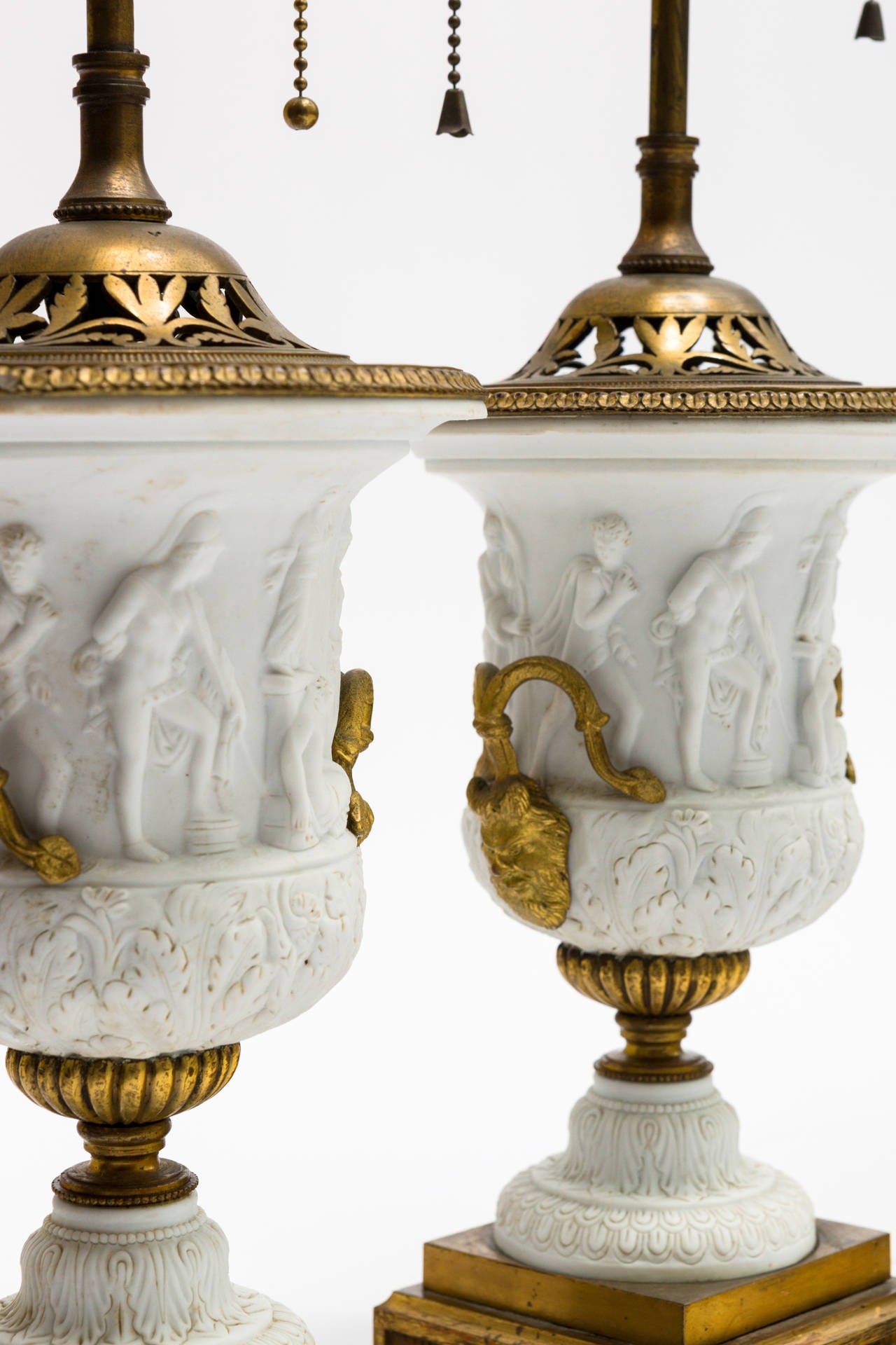 Early 20th Century Pair of French Parian Ware Urn Lamps