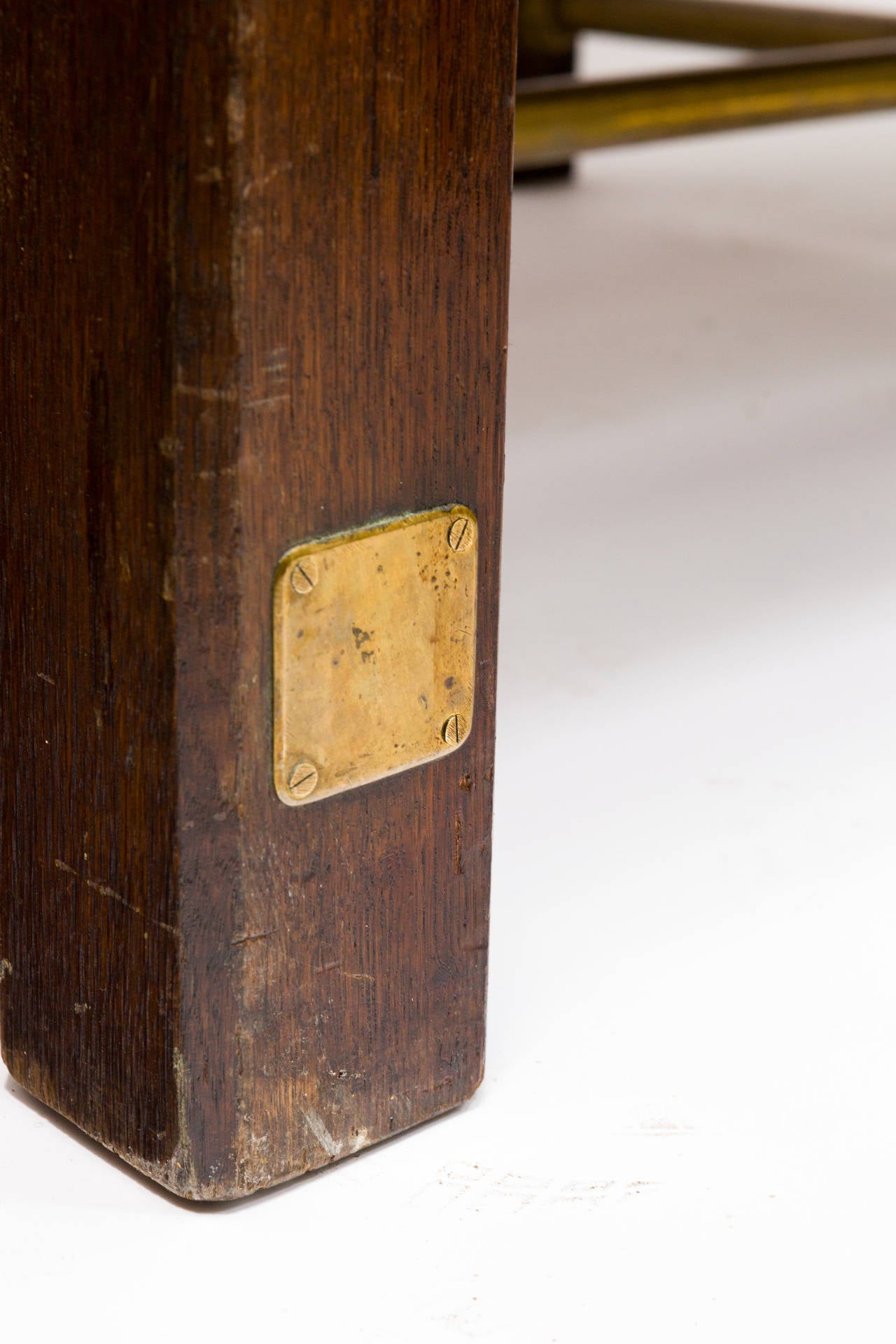 Incredible English Oak Library Table with Brass Stretcher 4